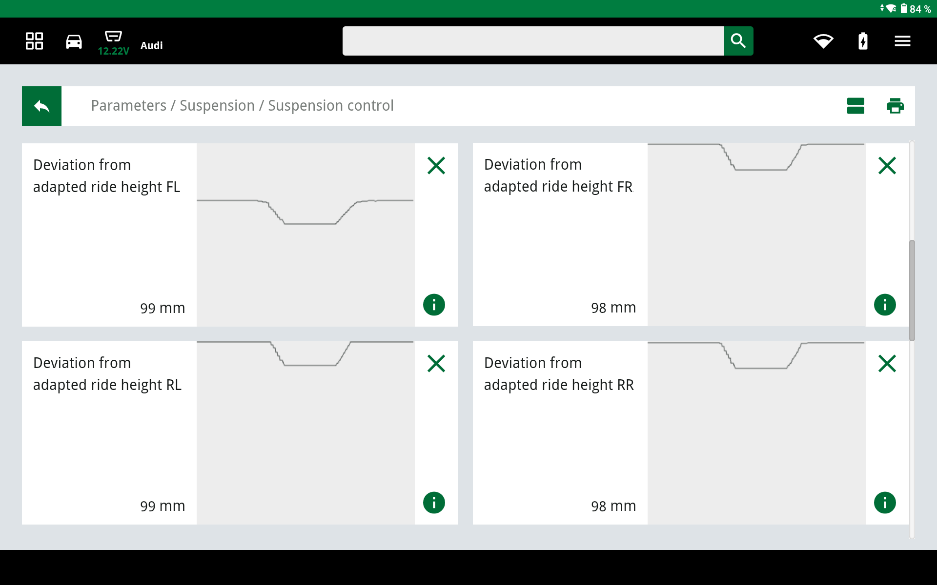 Exemplary representation of the parameter query - Sensor value rear right OK