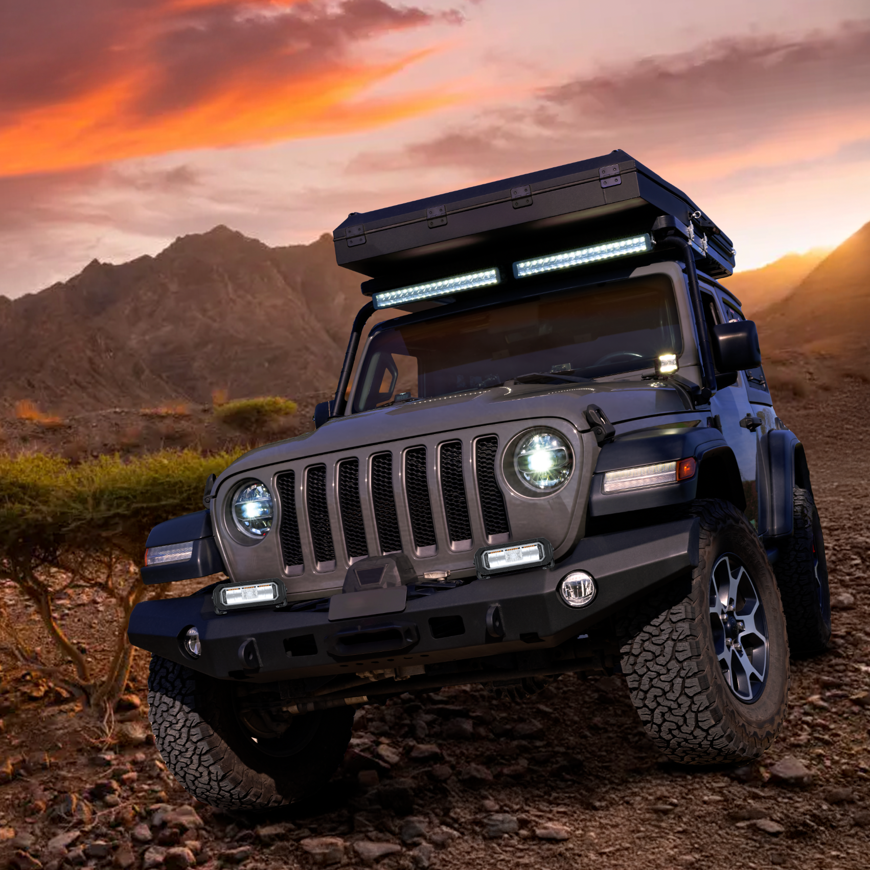Barra luminosa Black Magic Tough Pro sulla barra del tetto di una Jeep