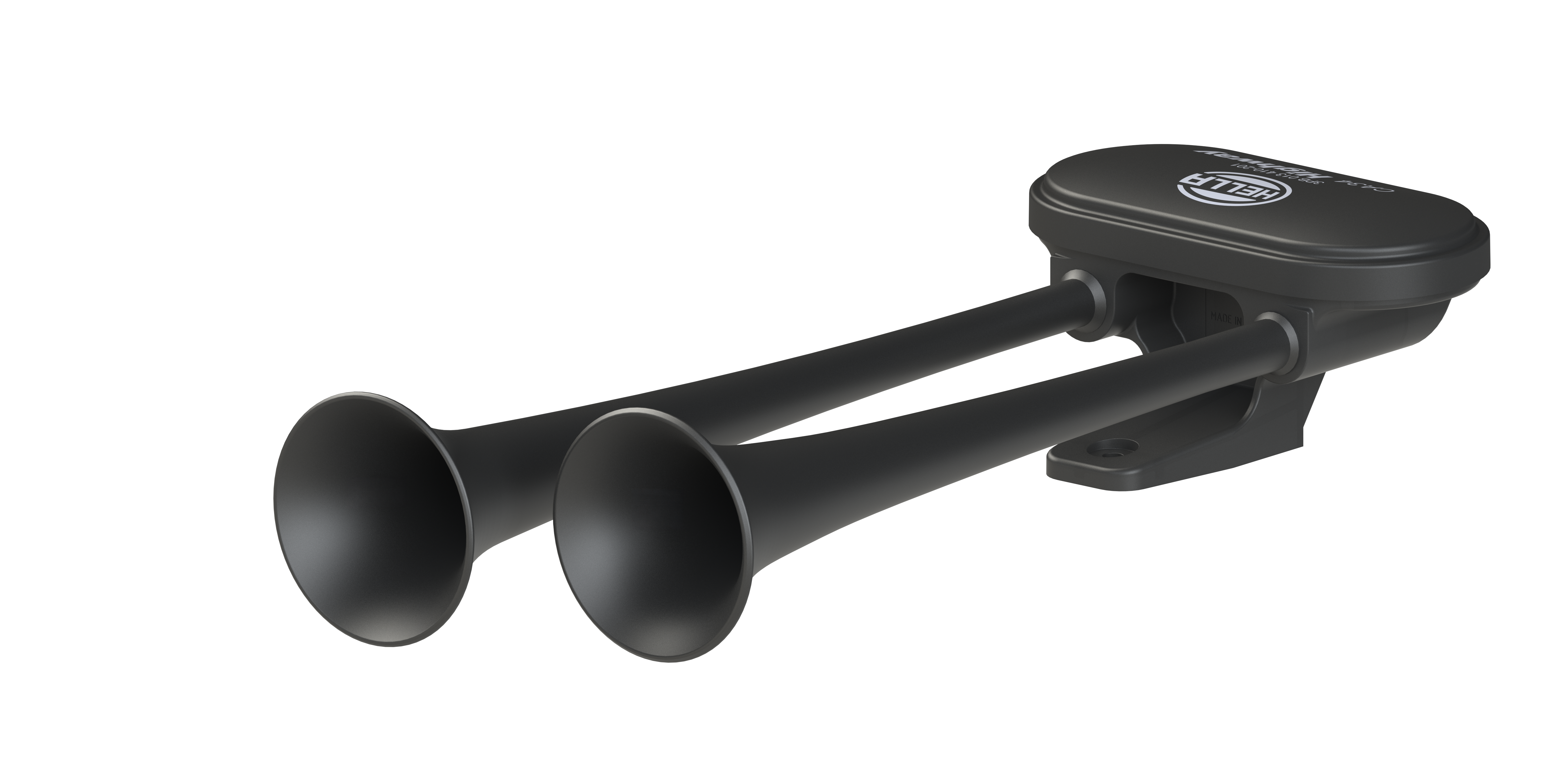Clacson ad aria compressa bitonale con rivestimento nero e suono potente – ideale per veicoli commerciali con sistemi frenanti pneumatici.